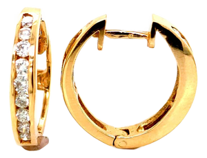 Elegant 14k Yellow Gold Diamond Hoops - 0.45ctw Round Brilliant Cut, Pair
