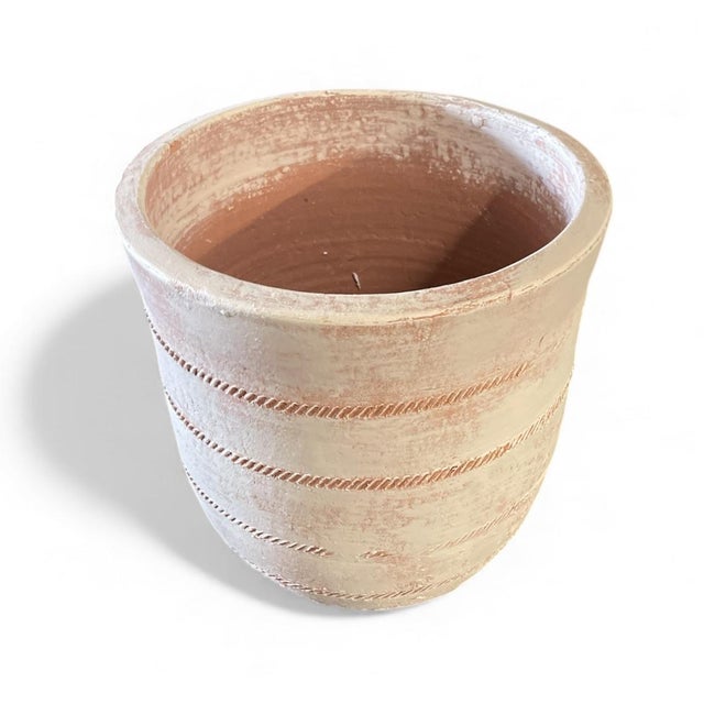 Mediterranean Hand-Painted Tunisian Terracotta Planter - White Washed For Sale - Image 3 of 6