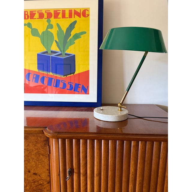 Mid-century table lamp, Green perspex domed shade. Stilux, Milano Italy, 1960s Carrara marble base, brass, acrylic...
