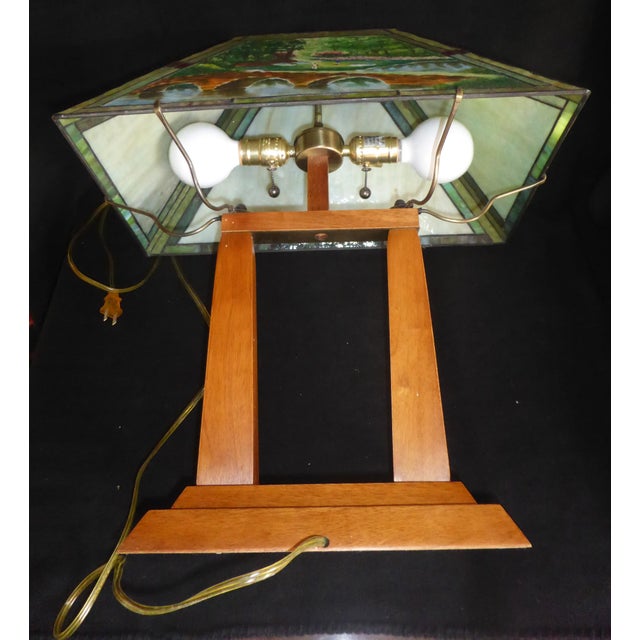 Augusta National/Masters Golf 12th Hole Slag/Stained Glass Desk Lamp. Rare and unusual golf lamp with hand-painted detail...