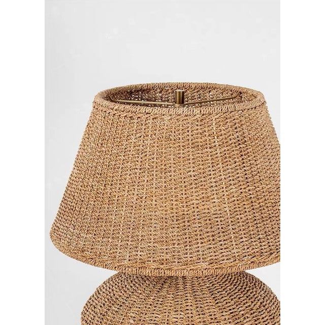 2020s Straw Rattan Willow Woven Art Waist Table Lamp For Sale - Image 5 of 5