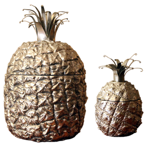 Mid-Century Modern Italian Silvered Pineapple Ice Bucket and Sugar Bowl, 1970s, Set of 2
