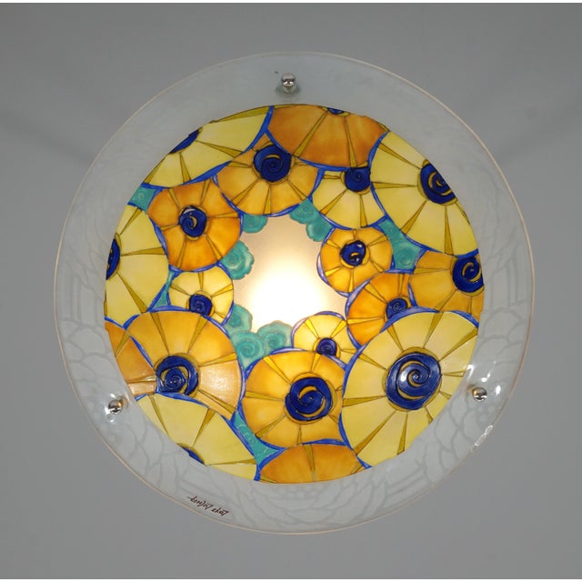 Yellow French Art Deco Pendant Light by Loys Lucha 1930 France For Sale - Image 8 of 14