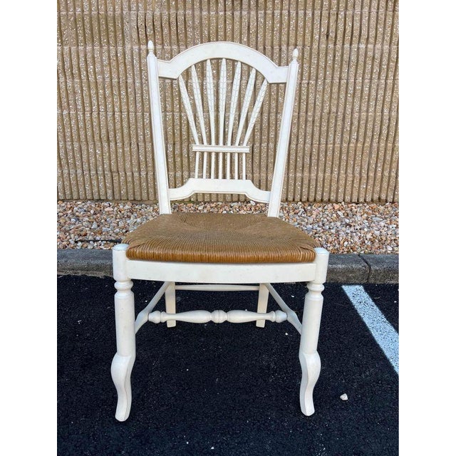 Late 20th Century Ethan Allen Wheat Back White Painted Rush Seat Dining