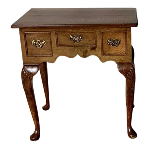 Early 20th Century Queen Anne Style Burl Walnut Lowboy Console Table