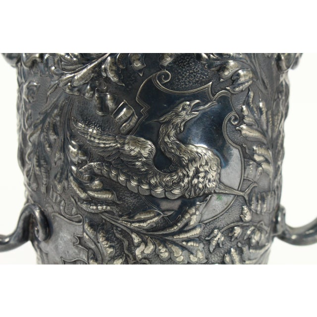 1800's Rare Reed & Barton Silvered Embossed Trophy Urn Vase Fenix Bird, Blank For Sale - Image 11 of 18