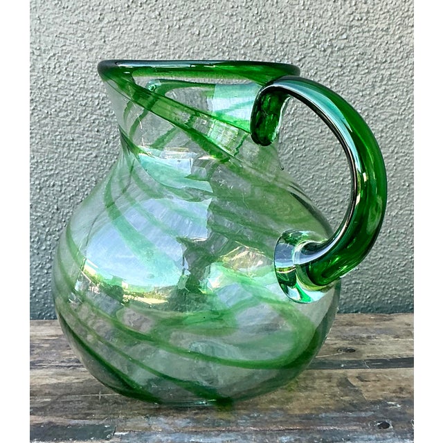 Mexican Vintage a Boho Blown Glass Pitcher For Sale - Image 3 of 7
