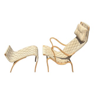 Set of Lounge Chair and Ottoman by Bruno Mathsson, 1970s For Sale
