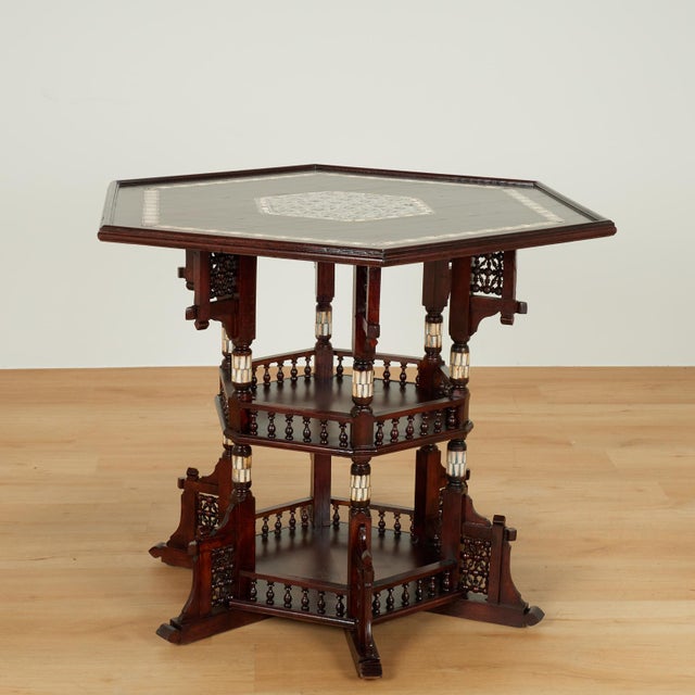 Antique Moroccan Inlaid Three Tiered Table For Sale - Image 4 of 11