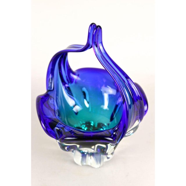 Mid-Century Blue Murano Glass Basket with Curved Handles, Italy, 1960 For Sale - Image 14 of 18