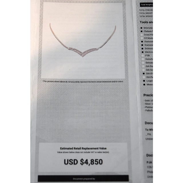 14kt White Gold and Diamond v-Shaped Herringbone Chain Necklace For Sale - Image 16 of 18