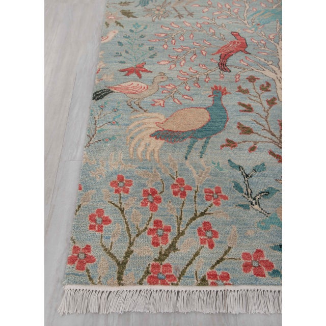2.6x12ft. Light Blue Peacock Bird Garden Hand Knotted Wool Rug For Sale - Image 15 of 17