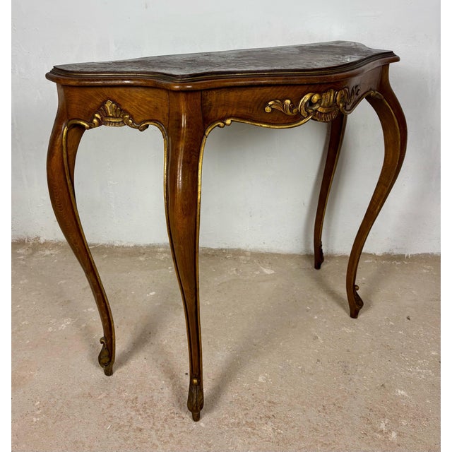 Rococo French Louis XV Style Walnut Console Table, 1930s For Sale - Image 3 of 11