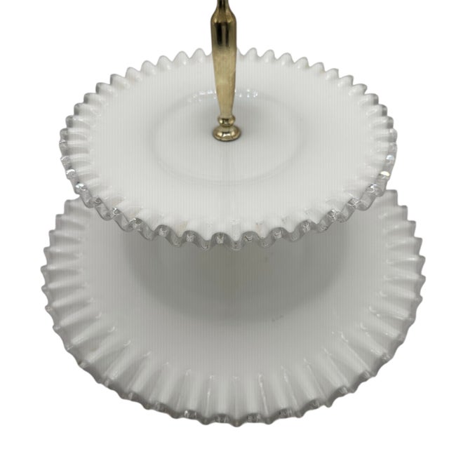 Vintage Fenton Milk Glass Tidbit Server With Silver Crest Rim and Metal Handle For Sale - Image 10 of 12