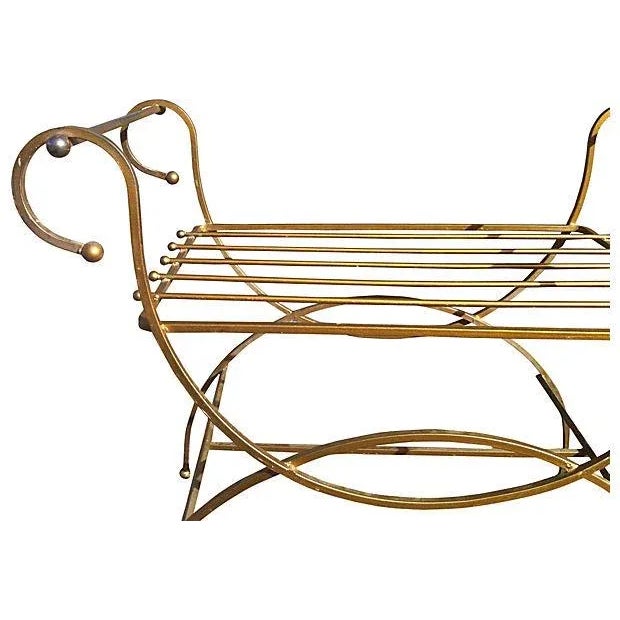 1960's Vintage Scrolled Gilt Metal Bench For Sale - Image 4 of 5