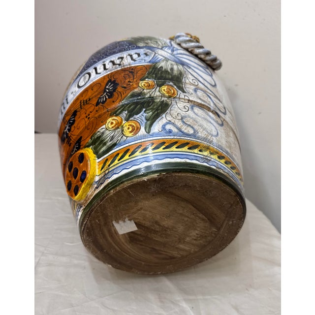 Monumental Antique Hand Painted Italian Majolica Terracotta Pottery Olive Vase For Sale - Image 14 of 15