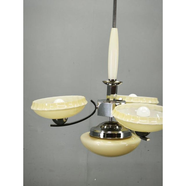 Cream Vintage Art Deco Chrome and Champagne Glass Pendant Light, Czechoslovakia, 1930s For Sale - Image 8 of 11