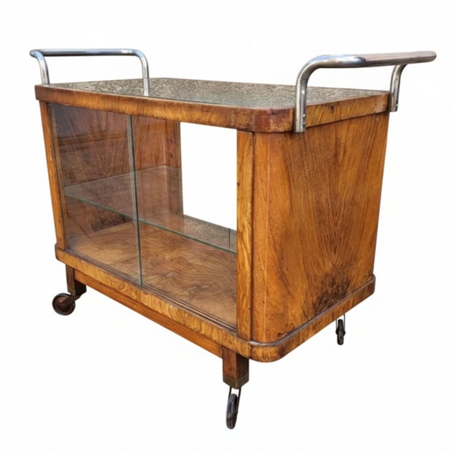 Brown Art Deco Walnut and Chrome Serving Trolley, 1930s For Sale - Image 8 of 8