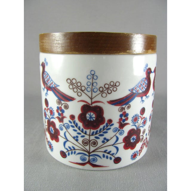 Mid 20th Century 1966 Hand Painted German Folk Art Lidded Vanity Jar For Sale - Image 5 of 11