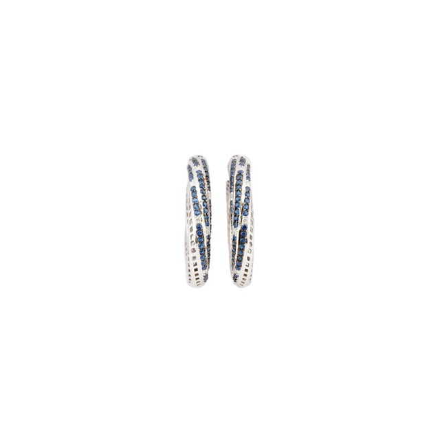 Contemporary Natural diamond 0.18cts & blue sapphire 1.48 earring in 18k gold For Sale - Image 3 of 18