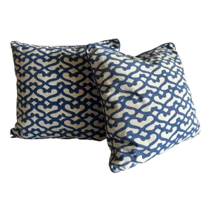 Coastal Chic Blue and White Cotton Ikat Decorative Pillow Covers- a Pair