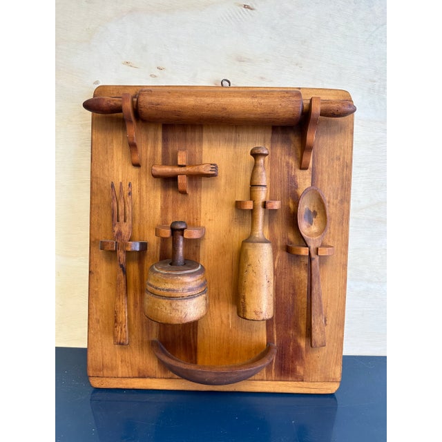 Minimalism Mid 20th Century Kitchen Cutting Board With Hanging Tools in a Utilitarian Arts & Crafts Wall Piece For Sale - Image 3 of 9