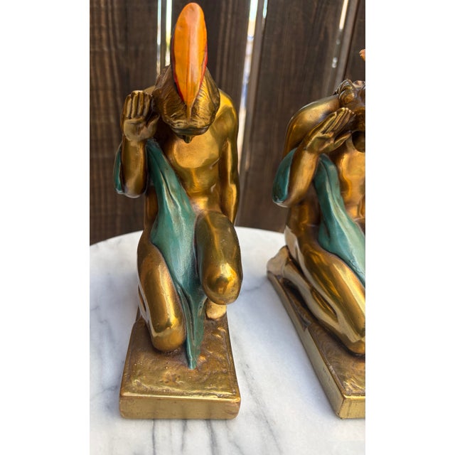 1920s 1920s Paul Herzel Pompeian Bronze Art Deco Native American Statues For Sale - Image 5 of 12