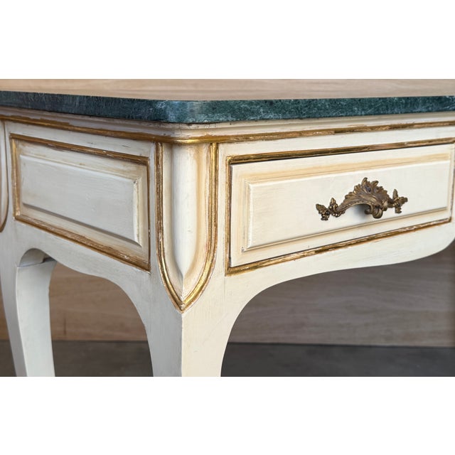 20th Century French White Painted Table Console With Green Marble Top For Sale - Image 16 of 16