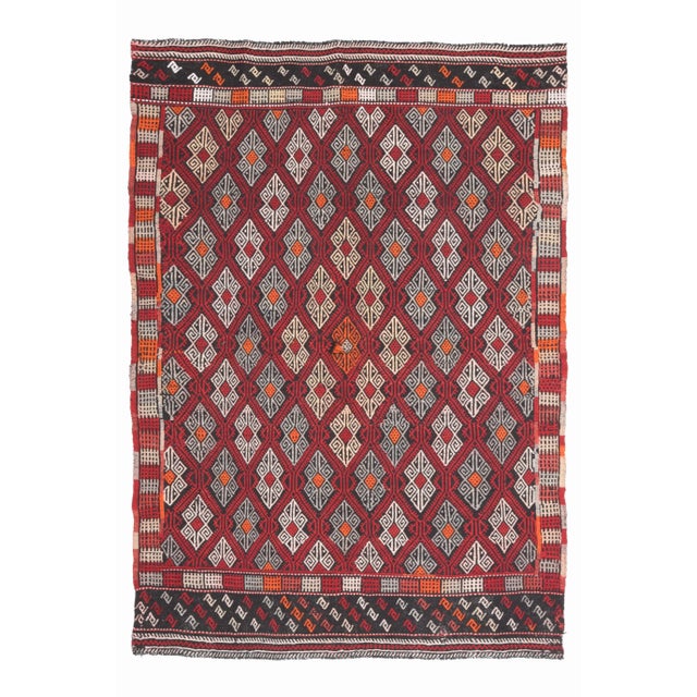 1970s Vintage Turkish Oushak Handmade Wool Cotton Red Area Rug For Sale - Image 12 of 12