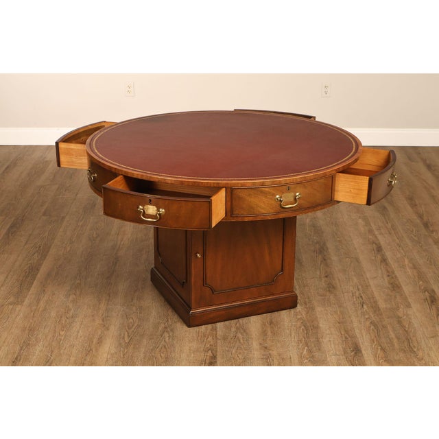 Traditional Kittinger Leather Top Round Rent Table With Drawers T295 For Sale - Image 3 of 18