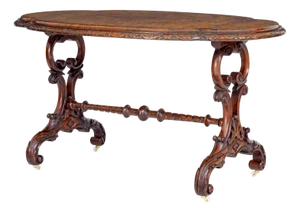 Victorian Carved Burr Walnut Side Table, 1860s