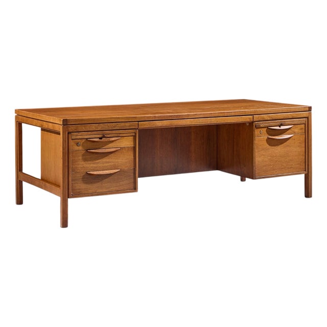 Jens Risom Mid Century Walnut Executive Desk For Sale