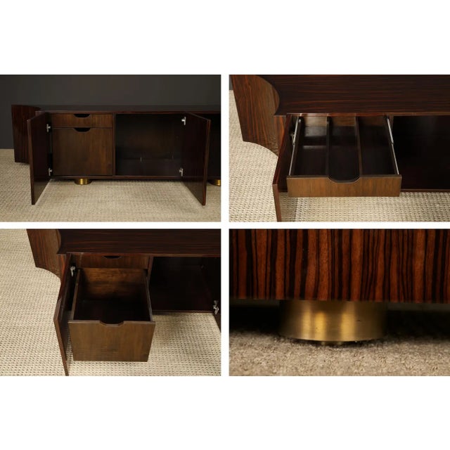 Monumental Macassar and Brass Credenza by Leon Rosen for Johnny Carson, C 1970 For Sale - Image 12 of 18