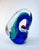 Striking vintage hand-blown art glass sculpture featuring sweeping ribbons of cobalt blue, ruby red, emerald green, and...