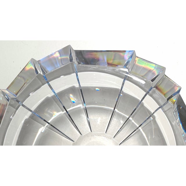 Late 20th Century Modern Orrefors Sweden Faceted Cut Crystal 11” Centerpiece Bowl - Signed For Sale - Image 5 of 9