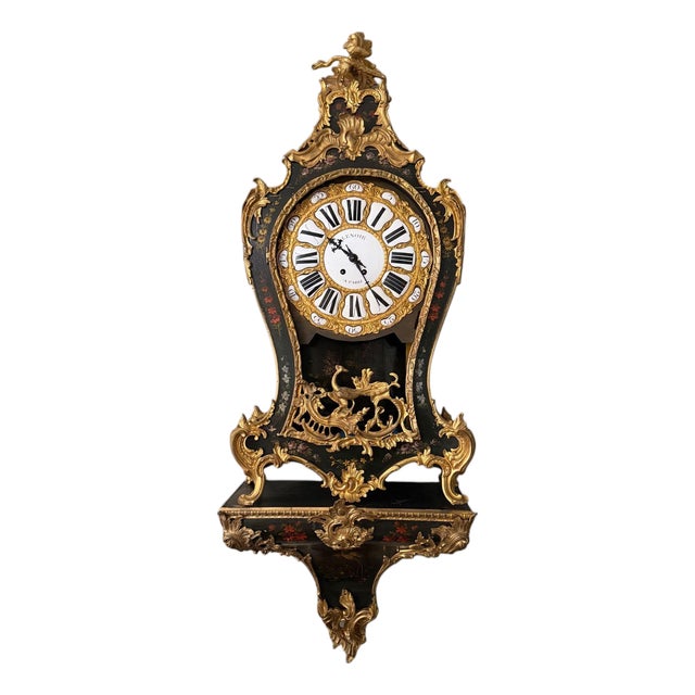 18th Century French Louis XV Lenoir À Paris Floral Cartel Clock & Bracket For Sale