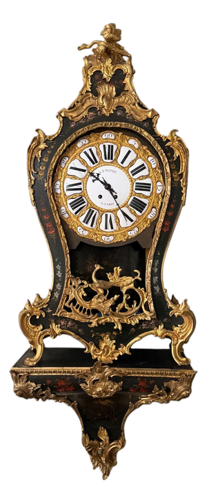 18th Century French Louis XV Lenoir À Paris Floral Cartel Clock & Bracket