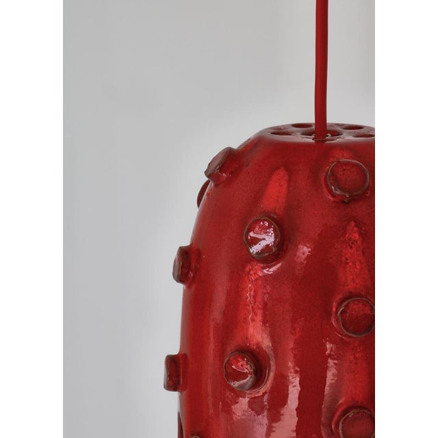 Danish Modern Red Ceramics Pendants attributed to Jette Hellerøe for Axella Studio, 1970s, Set of 2 For Sale - Image 13 of 15