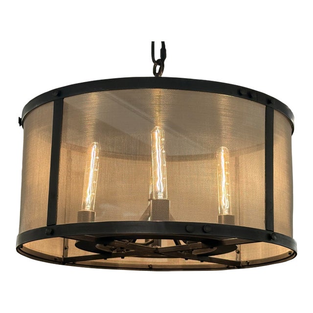Restoration Hardware Riveted Mesh Round Chandelier For Sale