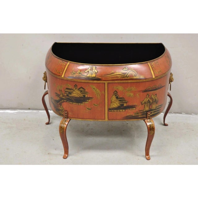 Italian Red Tole Metal Chinoiserie Gilt Decorated Floor Jardiniere Planter Pot For Sale - Image 11 of 11