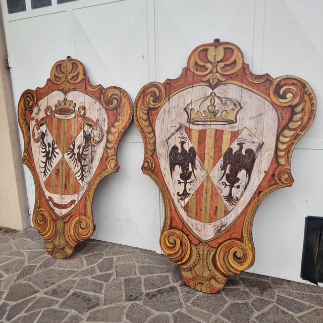 Painted Wooden Noble Shields, 1920s, Set of 2 For Sale - Image 10 of 12