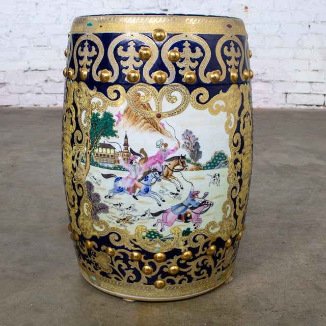 Gorgeous vintage Chinoiserie Asian drum shaped garden stool, plant stand, ottoman, side or accent table with highly ornate...