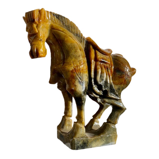 Vintage Chinese Carved Marble Horse Statue For Sale