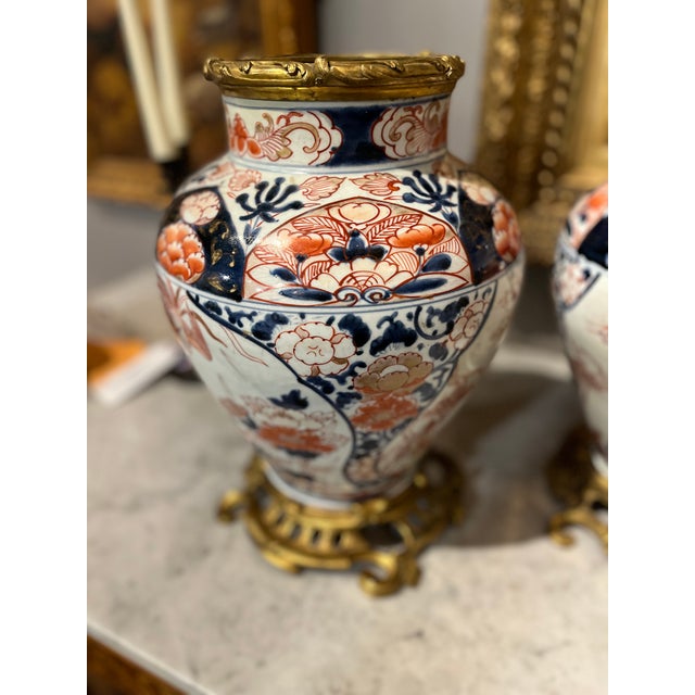 19th Century (Early) Pair Japanese Imari Porcelain Jars Ormolu Mounts. Beautiful pair purchased in France. Age appropriate...