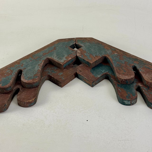 Vintage Pair of Salvaged Western Native Design Wood Elements With Remnant Paint For Sale - Image 13 of 15