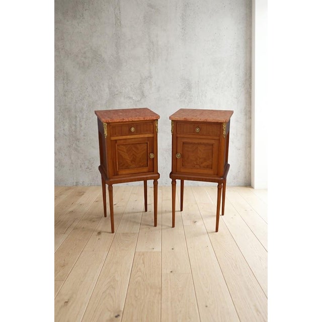 Antique French Mahogany Bedside Cabinets with Marble Tops, 1900, Set of 2 For Sale - Image 4 of 16