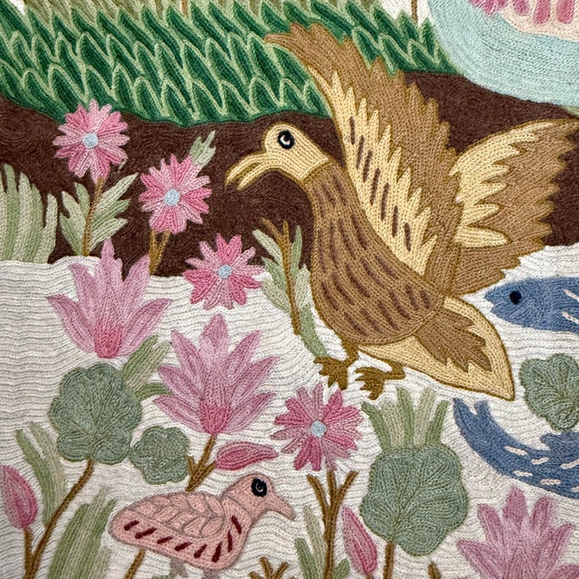 Vintage Kashmiri Crewel Embroidery Wall Hanging Mid-20th Century | Hand-Embroidered Wool on Cotton Description: This...