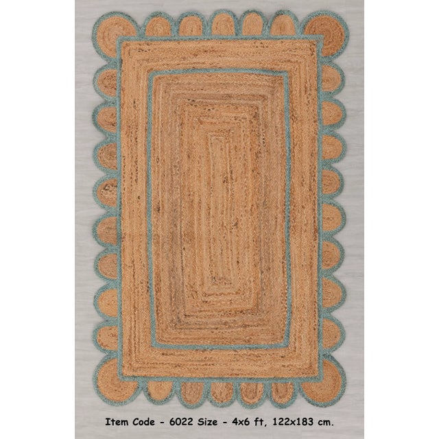 Scallop Jute Turquoise Blue Hand Made Rug - 3'x5' For Sale - Image 10 of 13