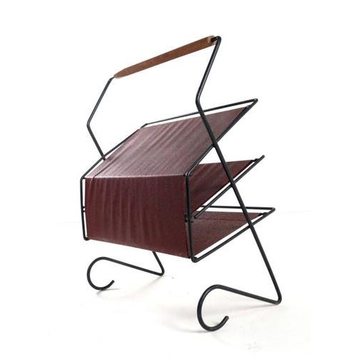 Leather and Metal Magazine Rack For Sale - Image 3 of 15