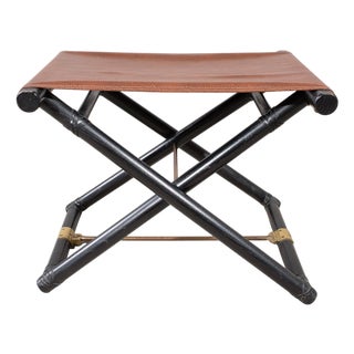 McGuire Campaign Style Lacquered Oak X Form Stool For Sale